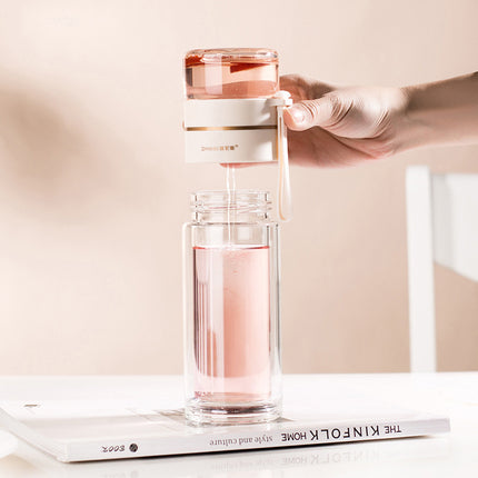 Glass Water Bottle With Tea Infuser Filter Tea Separation Double Wall Glass Bottle Leakproof Water Bottle - 𝓢𝓱𝓸𝓹𝓵𝓮𝓬𝔂