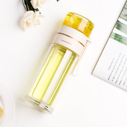 Glass Water Bottle With Tea Infuser Filter Tea Separation Double Wall Glass Bottle Leakproof Water Bottle - 𝓢𝓱𝓸𝓹𝓵𝓮𝓬𝔂