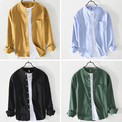 Fashion Stand-Up Collar Solid Color Simple Youth Long-Sleeved Cotton Shirt - 𝓢𝓱𝓸𝓹𝓵𝓮𝓬𝔂