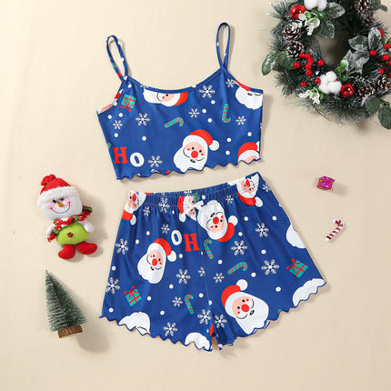 Christmas European And American Thin Pajamas Women's Sleeveless Shorts Milk Silk Simple Casual Two-piece Suit Homewear - 𝓢𝓱𝓸𝓹𝓵𝓮𝓬𝔂