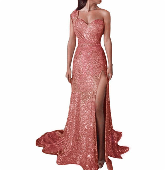 Women's Clothing One-shoulder Sleeveless Bronzing Split Dress - 𝓢𝓱𝓸𝓹𝓵𝓮𝓬𝔂