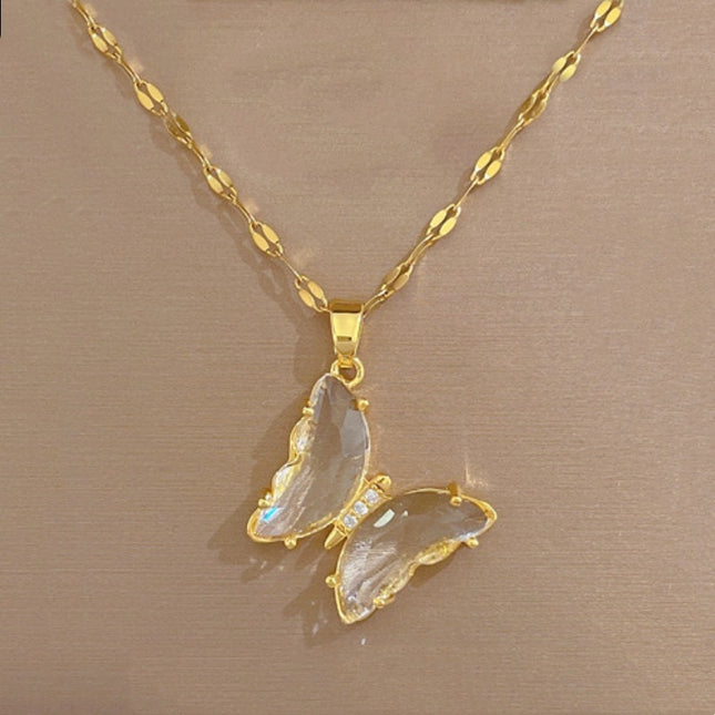European And American Ins Crystal Zircon Butterfly Pendant Necklace - 𝓢𝓱𝓸𝓹𝓵𝓮𝓬𝔂