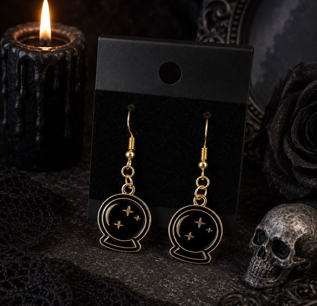 Black and Gold Gothic Halloween Dangle Drop Earrings