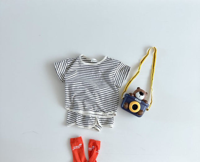 Breathable Stripes Homewear Short Sleeve Shorts Outwear Children's Clothing - 𝓢𝓱𝓸𝓹𝓵𝓮𝓬𝔂