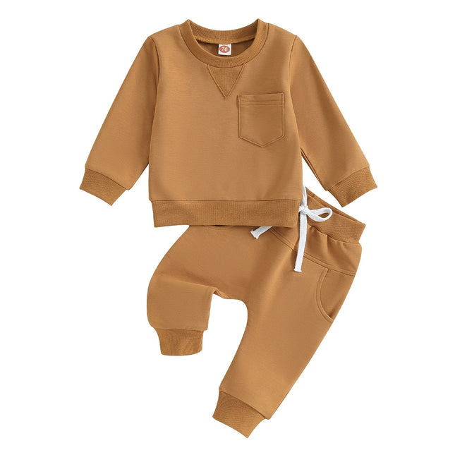 Solid Color Boy Letter Printed Round Neck Long Sleeve Trousers Suit - 𝓢𝓱𝓸𝓹𝓵𝓮𝓬𝔂