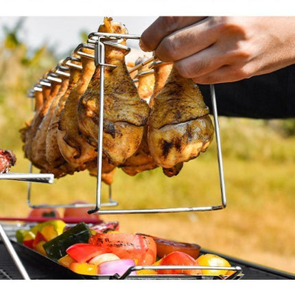 Portable Grilling Basket Mesh Clip 14 Slot Stainless Steel BBQ Rib Shelf Non-Stick Barbecue Chicken Wing Leg Rack - 𝓢𝓱𝓸𝓹𝓵𝓮𝓬𝔂