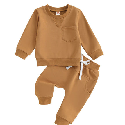 Solid Color Boy Letter Printed Round Neck Long Sleeve Trousers Suit - 𝓢𝓱𝓸𝓹𝓵𝓮𝓬𝔂