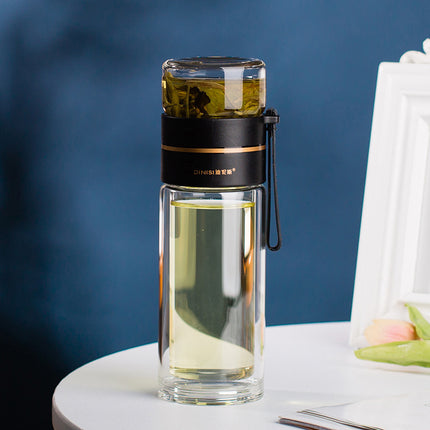Glass Water Bottle With Tea Infuser Filter Tea Separation Double Wall Glass Bottle Leakproof Water Bottle - 𝓢𝓱𝓸𝓹𝓵𝓮𝓬𝔂