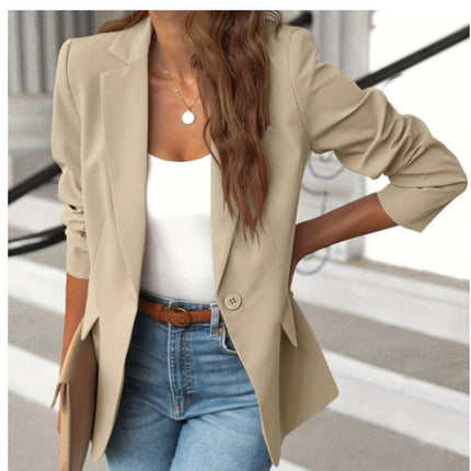 Polyester Autumn Long Sleeve Solid Color Cardigan Small Suit Jacket For Women - 𝓢𝓱𝓸𝓹𝓵𝓮𝓬𝔂