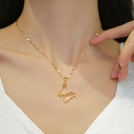 European And American Ins Crystal Zircon Butterfly Pendant Necklace - 𝓢𝓱𝓸𝓹𝓵𝓮𝓬𝔂