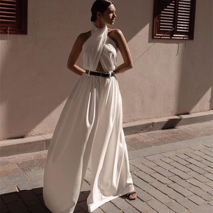 Polyester Women's Sexy Sleeveless Halter Backless Jumpsuit - 𝓢𝓱𝓸𝓹𝓵𝓮𝓬𝔂
