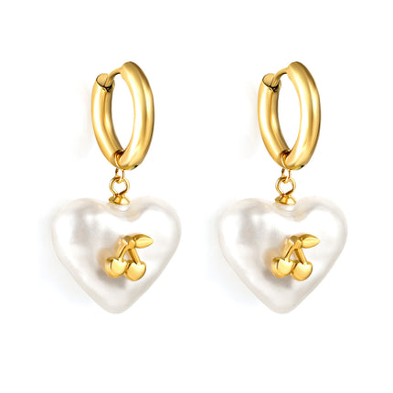 Versatile Personality Stainless Steel Circle Cherry Heart Pearl Earrings - 𝓢𝓱𝓸𝓹𝓵𝓮𝓬𝔂