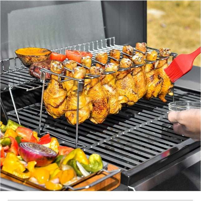 Portable Grilling Basket Mesh Clip 14 Slot Stainless Steel BBQ Rib Shelf Non-Stick Barbecue Chicken Wing Leg Rack - 𝓢𝓱𝓸𝓹𝓵𝓮𝓬𝔂