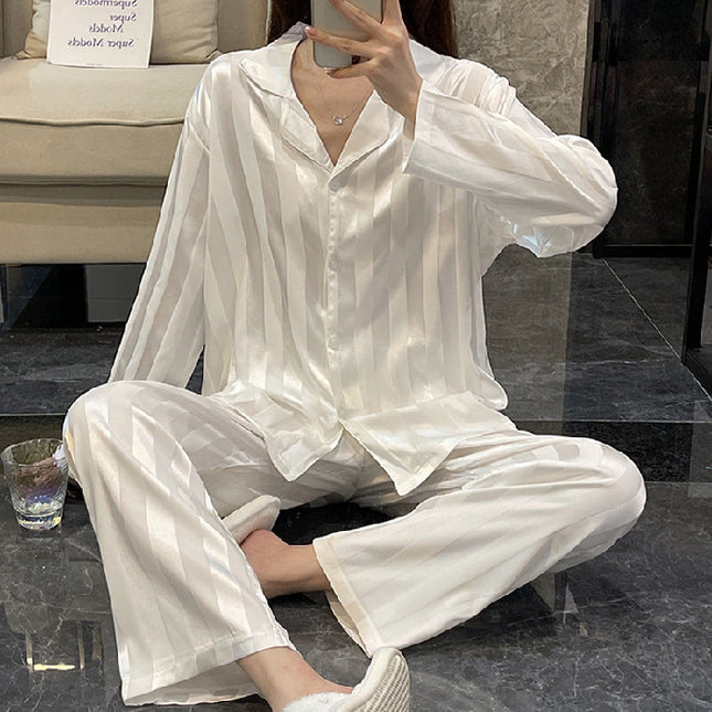 Imitated Silk Pajamas Women's Ice Silk Long Sleeve Loose Homewear - 𝓢𝓱𝓸𝓹𝓵𝓮𝓬𝔂
