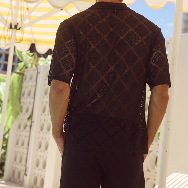 Fashion Mens Clothing Men's Hollow-out Breathable Short-sleeved Lapel Casual Shirt - 𝓢𝓱𝓸𝓹𝓵𝓮𝓬𝔂