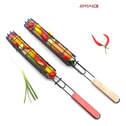 New Mesh Wooden Handle Sausage Clip Barbecue BBQ Tool Rack - 𝓢𝓱𝓸𝓹𝓵𝓮𝓬𝔂