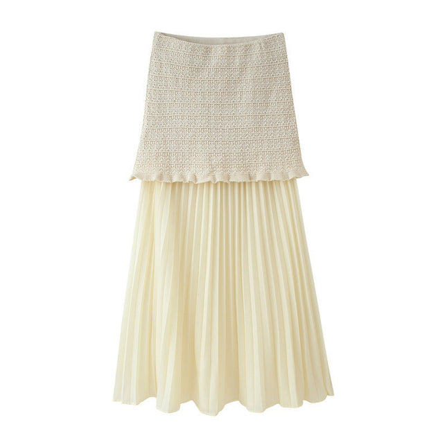 Strapless Straight Collar Stretch Knit Top And Skirt 