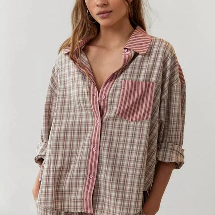 Autumn Women's Clothing Casual Homewear Plaid Shirt Outfit - 𝓢𝓱𝓸𝓹𝓵𝓮𝓬𝔂