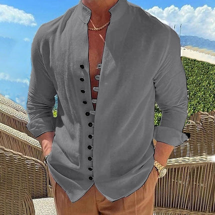 Retro Button Design Long-sleeved Shirt Men's Casual Loose Top Mens Clothing - 𝓢𝓱𝓸𝓹𝓵𝓮𝓬𝔂