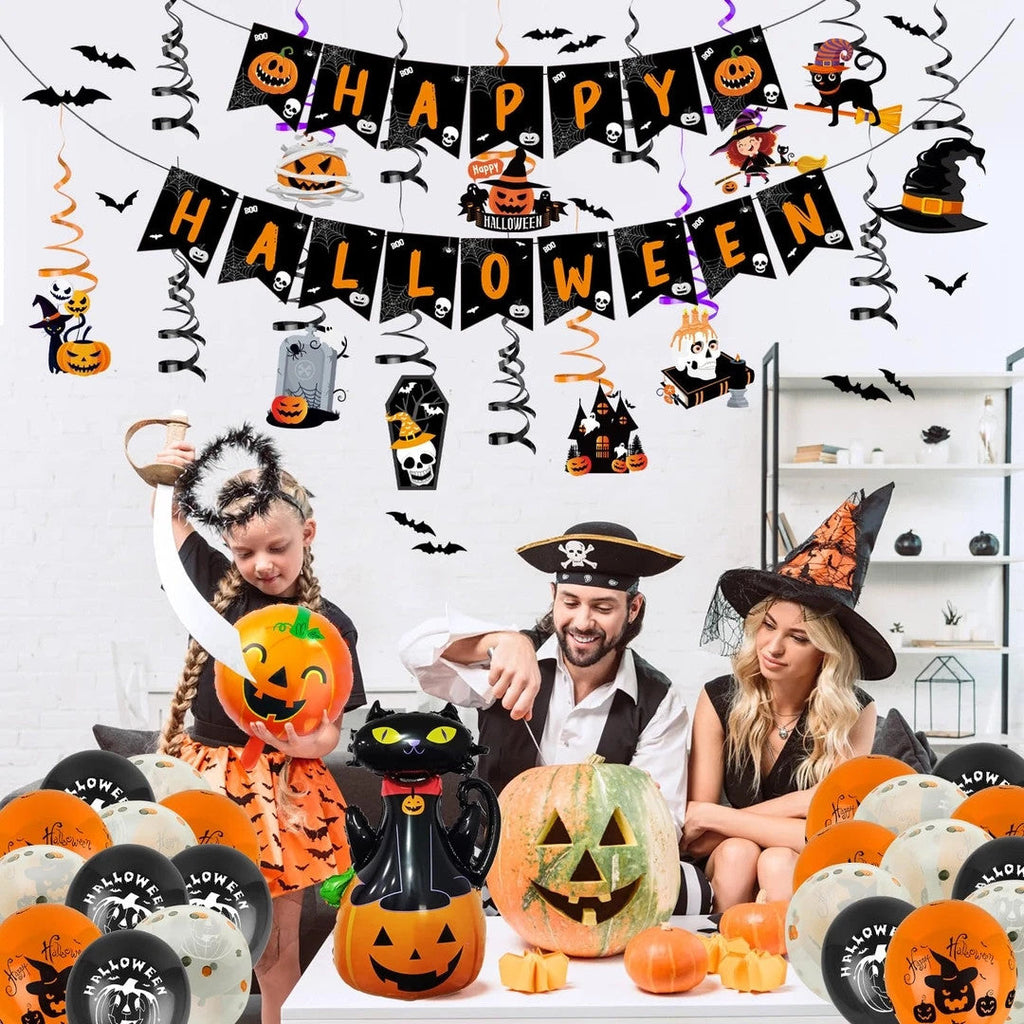 Spooky Halloween Party Decorations - 68 pcs Set includes Balloons, Bunting, Bats