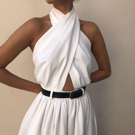 Polyester Women's Sexy Sleeveless Halter Backless Jumpsuit - 𝓢𝓱𝓸𝓹𝓵𝓮𝓬𝔂