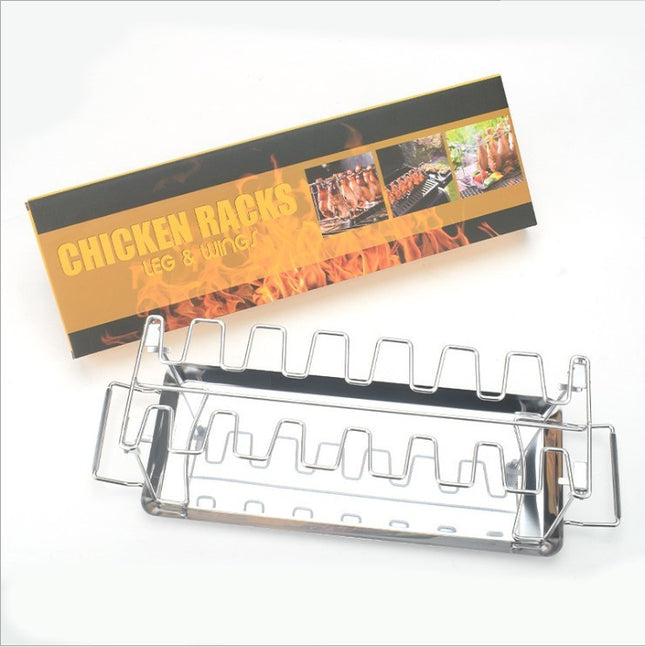 Portable Grilling Basket Mesh Clip 14 Slot Stainless Steel BBQ Rib Shelf Non-Stick Barbecue Chicken Wing Leg Rack - 𝓢𝓱𝓸𝓹𝓵𝓮𝓬𝔂