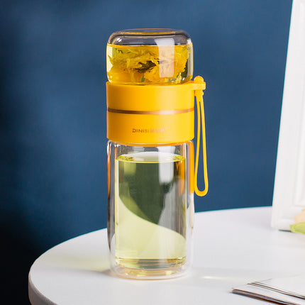 Glass Water Bottle With Tea Infuser Filter Tea Separation Double Wall Glass Bottle Leakproof Water Bottle - 𝓢𝓱𝓸𝓹𝓵𝓮𝓬𝔂
