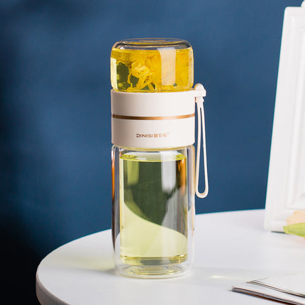 Glass Water Bottle With Tea Infuser Filter Tea Separation Double Wall Glass Bottle Leakproof Water Bottle - 𝓢𝓱𝓸𝓹𝓵𝓮𝓬𝔂