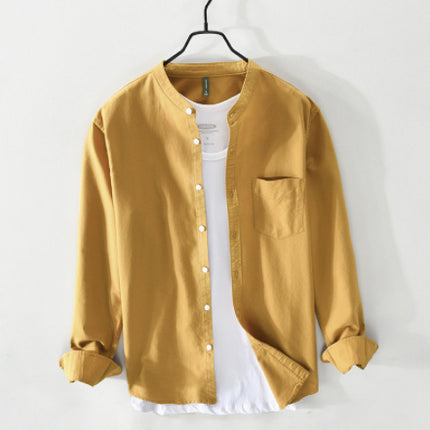 Fashion Stand-Up Collar Solid Color Simple Youth Long-Sleeved Cotton Shirt - 𝓢𝓱𝓸𝓹𝓵𝓮𝓬𝔂