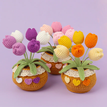 Finished Handmade Wool Woven Home Decoration Tulip Potted Plant - 𝓢𝓱𝓸𝓹𝓵𝓮𝓬𝔂
