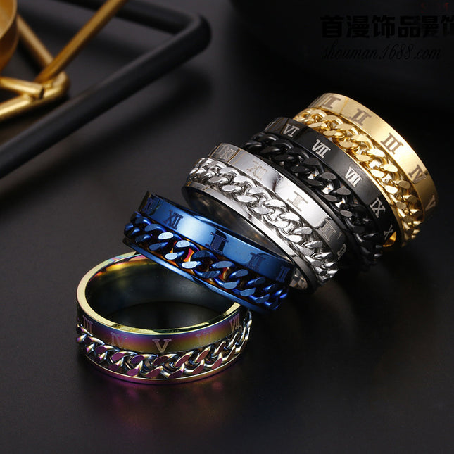 Roman Letter Rotatable Chain Rings Men Digital Titanium Steel RingFor Couple High Quality Multifunctional Bottle Opener Ring Spinner Jewelry Punk Gifts - 𝓢𝓱𝓸𝓹𝓵𝓮𝓬𝔂