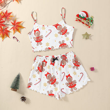 Christmas European And American Thin Pajamas Women's Sleeveless Shorts Milk Silk Simple Casual Two-piece Suit Homewear - 𝓢𝓱𝓸𝓹𝓵𝓮𝓬𝔂