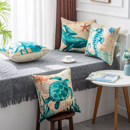 Cushion Covers Sea Turtle Printed Throw Pillow Cases For Home Decor Sofa Chair Seat - 𝓢𝓱𝓸𝓹𝓵𝓮𝓬𝔂