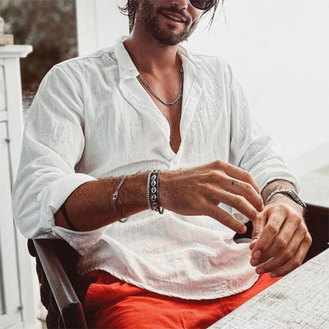 Men's Casual Stand-up Collar Door Barrel Solid Color Long-sleeved Shirt - 𝓢𝓱𝓸𝓹𝓵𝓮𝓬𝔂
