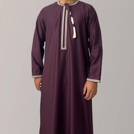 Solid Color Round Neck Embroidered Thick Tassel Oman Gowns Saudi Arabia Men - 𝓢𝓱𝓸𝓹𝓵𝓮𝓬𝔂