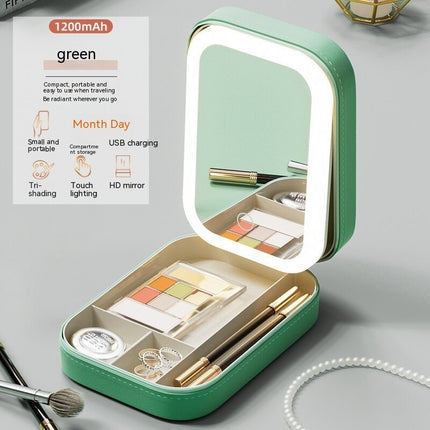 Makeup Storage Box With LED Light Mirror Portable Travel Makeup Cosmetics Storage Box Touch Light Storage Organizer - 𝓢𝓱𝓸𝓹𝓵𝓮𝓬𝔂