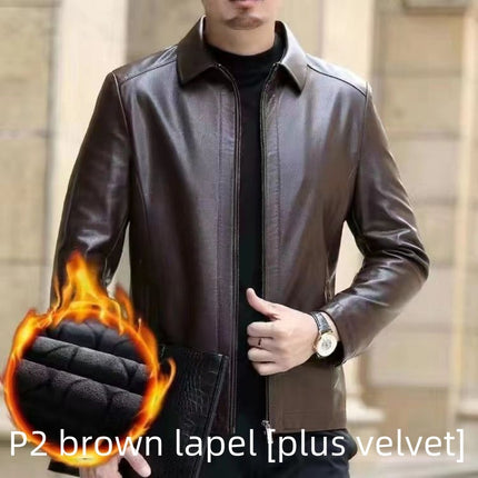 Leather Jacket For Middle-aged Men Leather Clothing With Stand Collar Men Fleece-lined - 𝓢𝓱𝓸𝓹𝓵𝓮𝓬𝔂