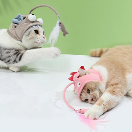 New Head Wearing Feather Funny Cat Stick Funny Cat Toy Stick Gray Big Eye Pet Toys Pet Products - 𝓢𝓱𝓸𝓹𝓵𝓮𝓬𝔂