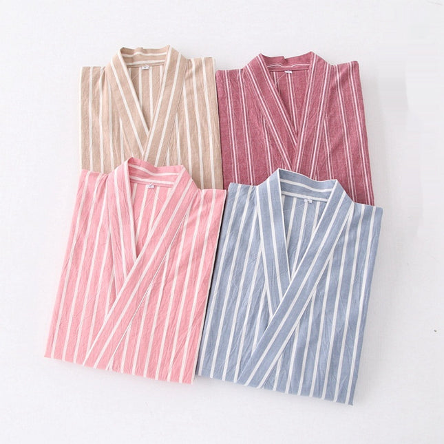 Cotton Washed Pajamas Suit Thin Striped Men's And Women's Japanese Couple Kimono Trousers Homewear Suit - 𝓢𝓱𝓸𝓹𝓵𝓮𝓬𝔂