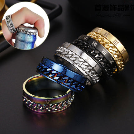 Roman Letter Rotatable Chain Rings Men Digital Titanium Steel RingFor Couple High Quality Multifunctional Bottle Opener Ring Spinner Jewelry Punk Gifts - 𝓢𝓱𝓸𝓹𝓵𝓮𝓬𝔂