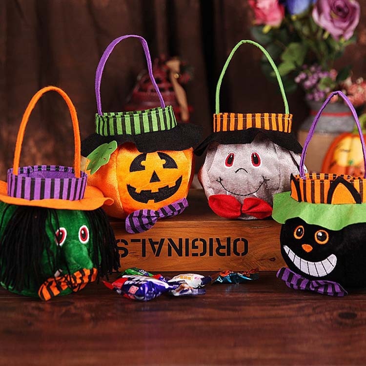 Cute Halloween Candy Bag Halloween Pumpkin Pattern Portable Handbag Cosplay Props Gift Basket Kids Gifts