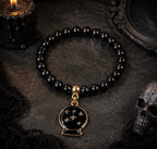 Black and Gold Gothic Halloween Stretch Beaded Bracelet with Charm