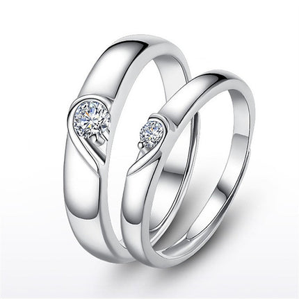Silver heart diamond ring couple love wedding ring engagement diamond ring men and women marriage wedding heart - 𝓢𝓱𝓸𝓹𝓵𝓮𝓬𝔂