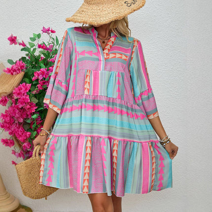 Spring And Autumn Print V-neck Dress - 𝓢𝓱𝓸𝓹𝓵𝓮𝓬𝔂