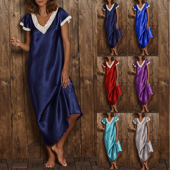Women's Short-sleeved V-neck Homewear Pajamas Formal Dress - 𝓢𝓱𝓸𝓹𝓵𝓮𝓬𝔂