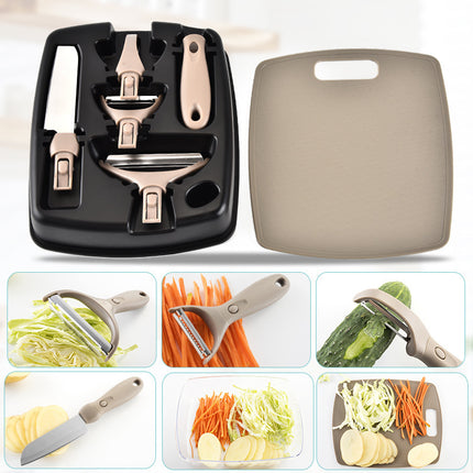 Stainless Steel Cutter Set Three Piece Set Wheat Straw Chopping Board Fruit Knife Peeler Combined Kitchen Tools - 𝓢𝓱𝓸𝓹𝓵𝓮𝓬𝔂