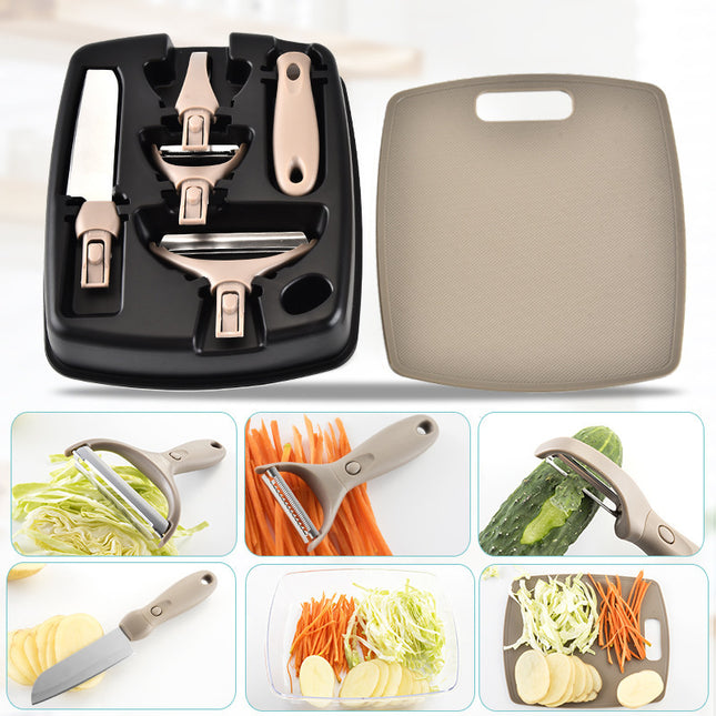 Stainless Steel Cutter Set Three Piece Set Wheat Straw Chopping Board Fruit Knife Peeler Combined Kitchen Tools - 𝓢𝓱𝓸𝓹𝓵𝓮𝓬𝔂