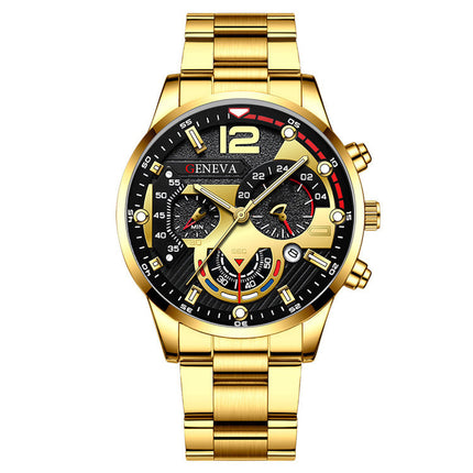 2pcs Men's New Popular Steel Strip Fashion Business Three Eye Quartz Watch Bracelet Set Valentine's Day Gifts - 𝓢𝓱𝓸𝓹𝓵𝓮𝓬𝔂