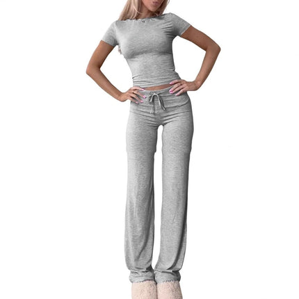 Casual Suit Short Sleeve Top And Trousers Homewear - 𝓢𝓱𝓸𝓹𝓵𝓮𝓬𝔂