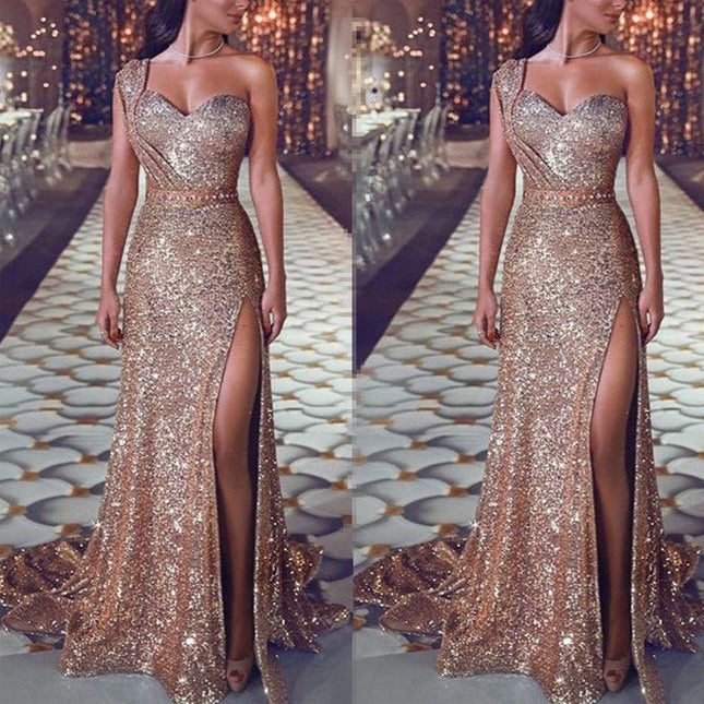 Women's Clothing One-shoulder Sleeveless Bronzing Split Dress - 𝓢𝓱𝓸𝓹𝓵𝓮𝓬𝔂